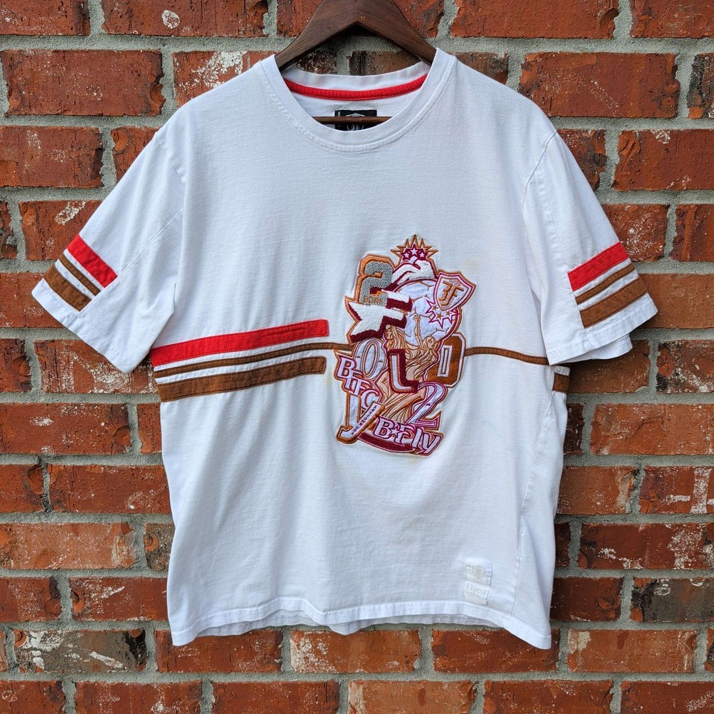 Born Fly T-Shirt Mens 2XL White Embroidered Graphic Patch Striped Streetwear